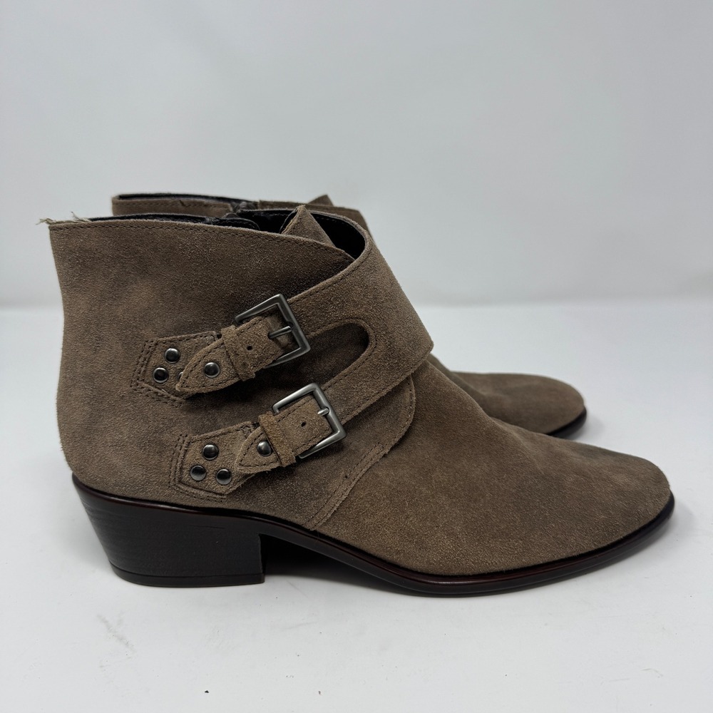 Aerosoles Women Taupe Suede Buckle Ankle Boots Block Heel‎ Side Zip Size 8.5
